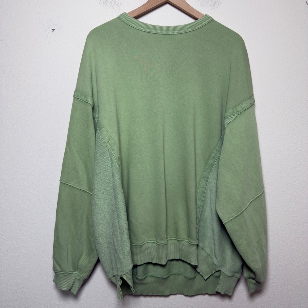 Aerie Women Cotton Keep it Up Sweatshirt Large Green Crochet Oversized Cottage